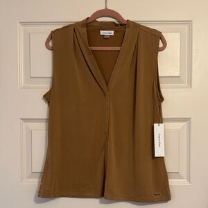 Brand New With Tags Calvin Klein Women's Brown V-Neck Blouse